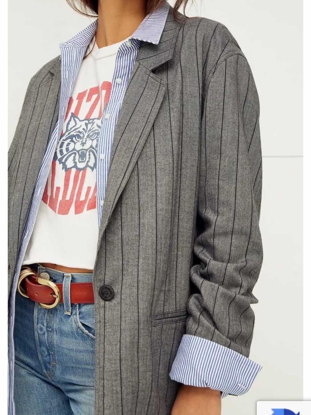 We The Free Gray Pinstripe Oversized Blazer NWT
